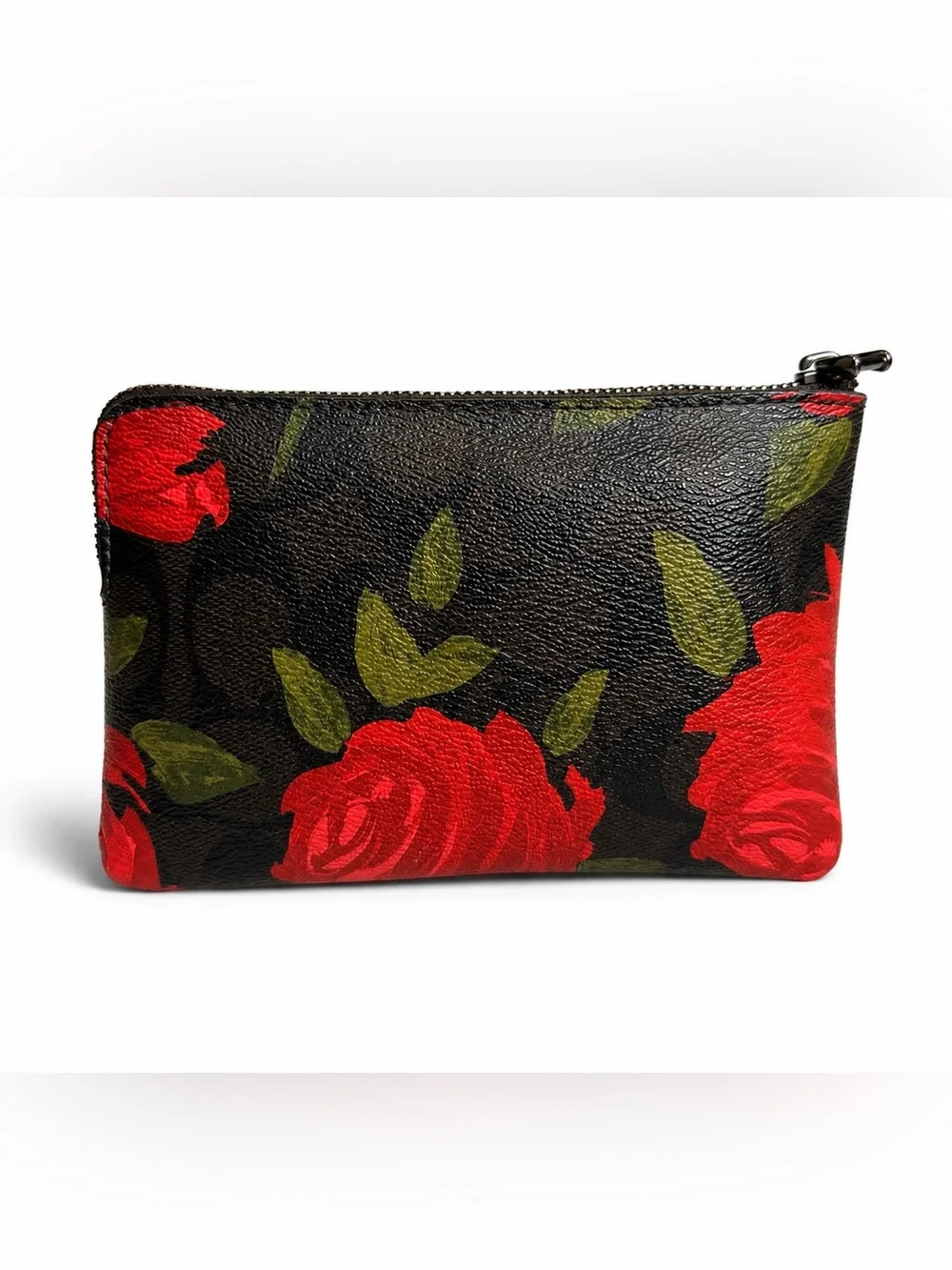 COACH - Leather Floral Zip Pouch with Red Roses